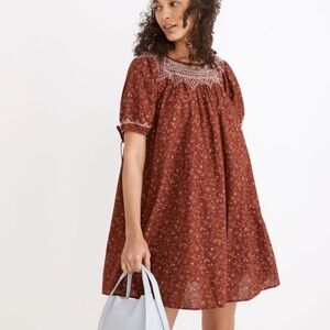 Madewell XXS Women's Brown Patterned Dress smocked